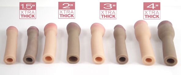 Attachments in different sizes that allow you to change the size of the penis quickly and easily